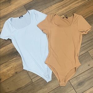 Set of Two Bodysuits in Blue and Tan